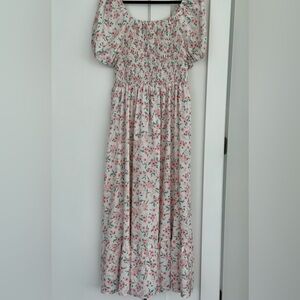 Pink Smocked Maxi Sundress with Puff Sleeves